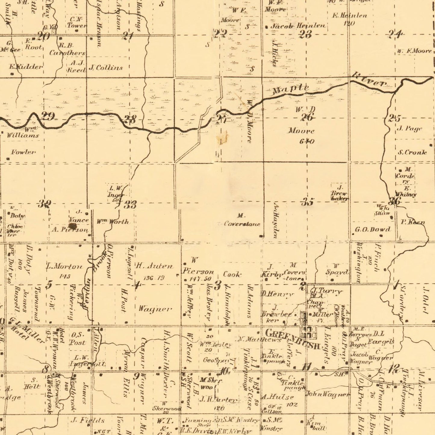 Vintage Map of Clinton County, Michigan 1864