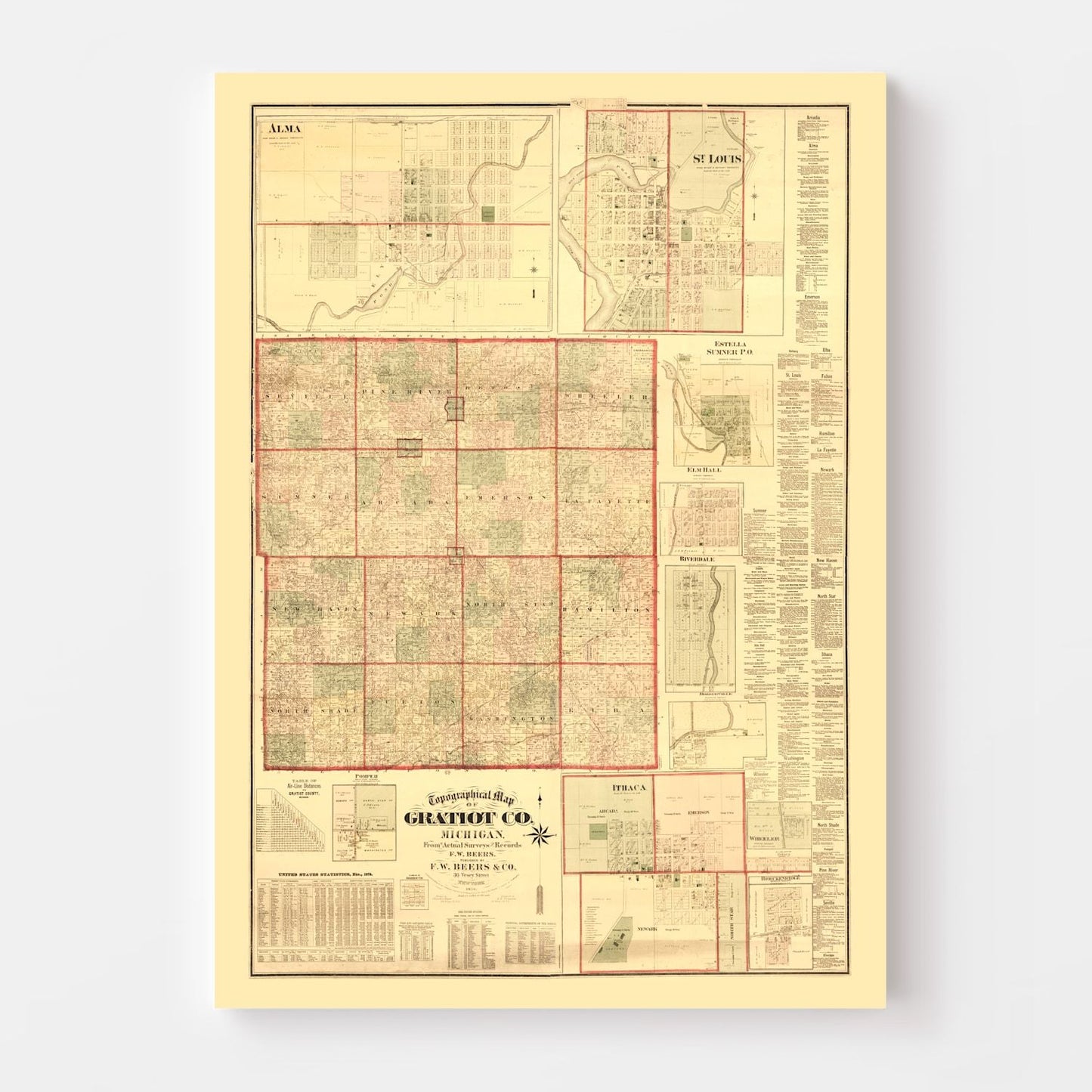 Vintage Map of Gratiot County, Michigan 1876