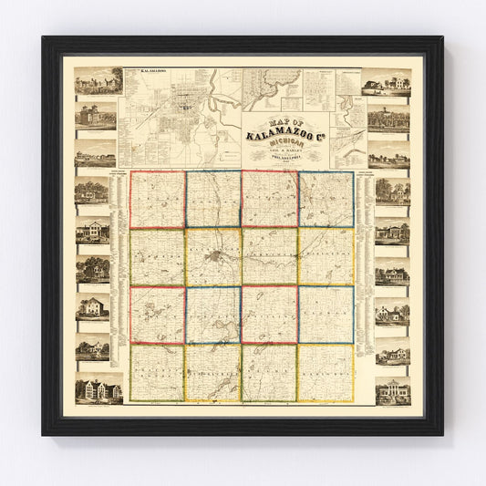 Vintage Map of Kalamazoo County, Michigan 1861