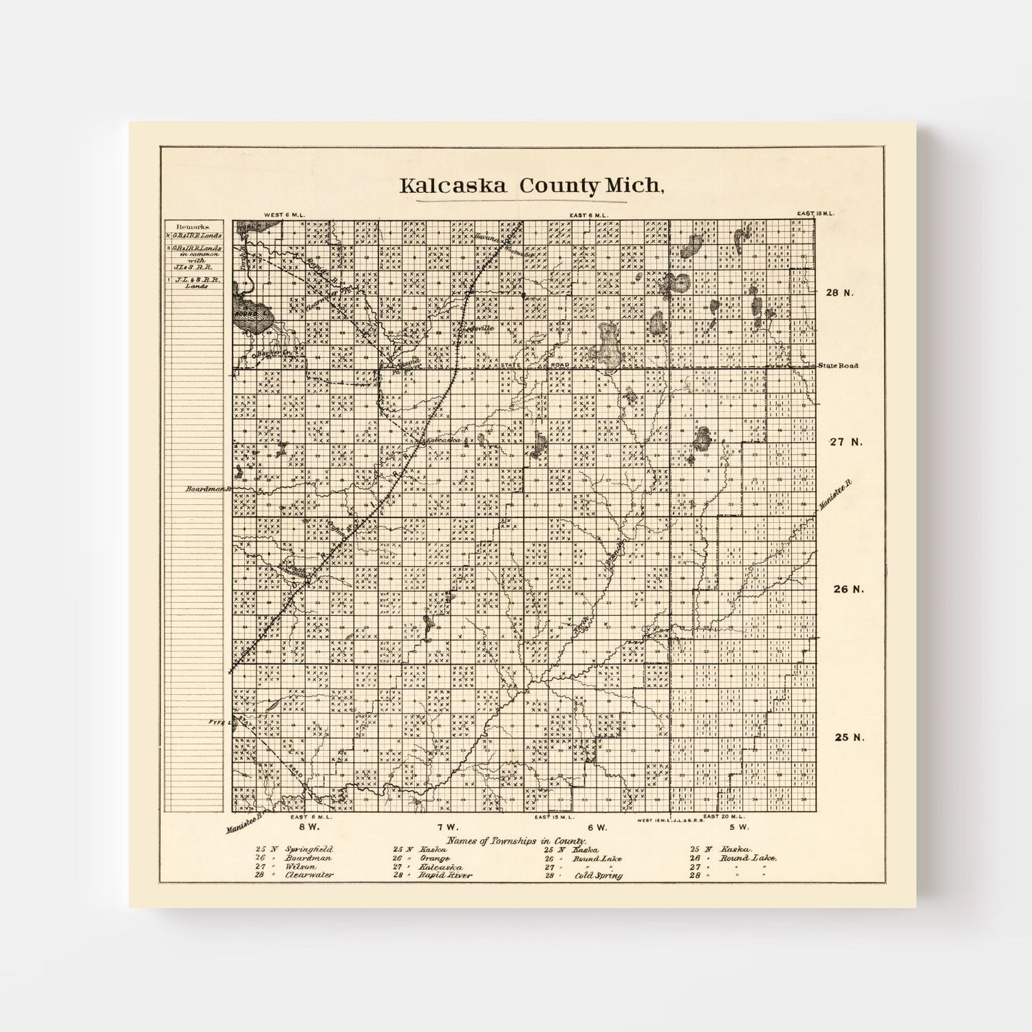 Vintage Map of Kalkaska County, Michigan 1878
