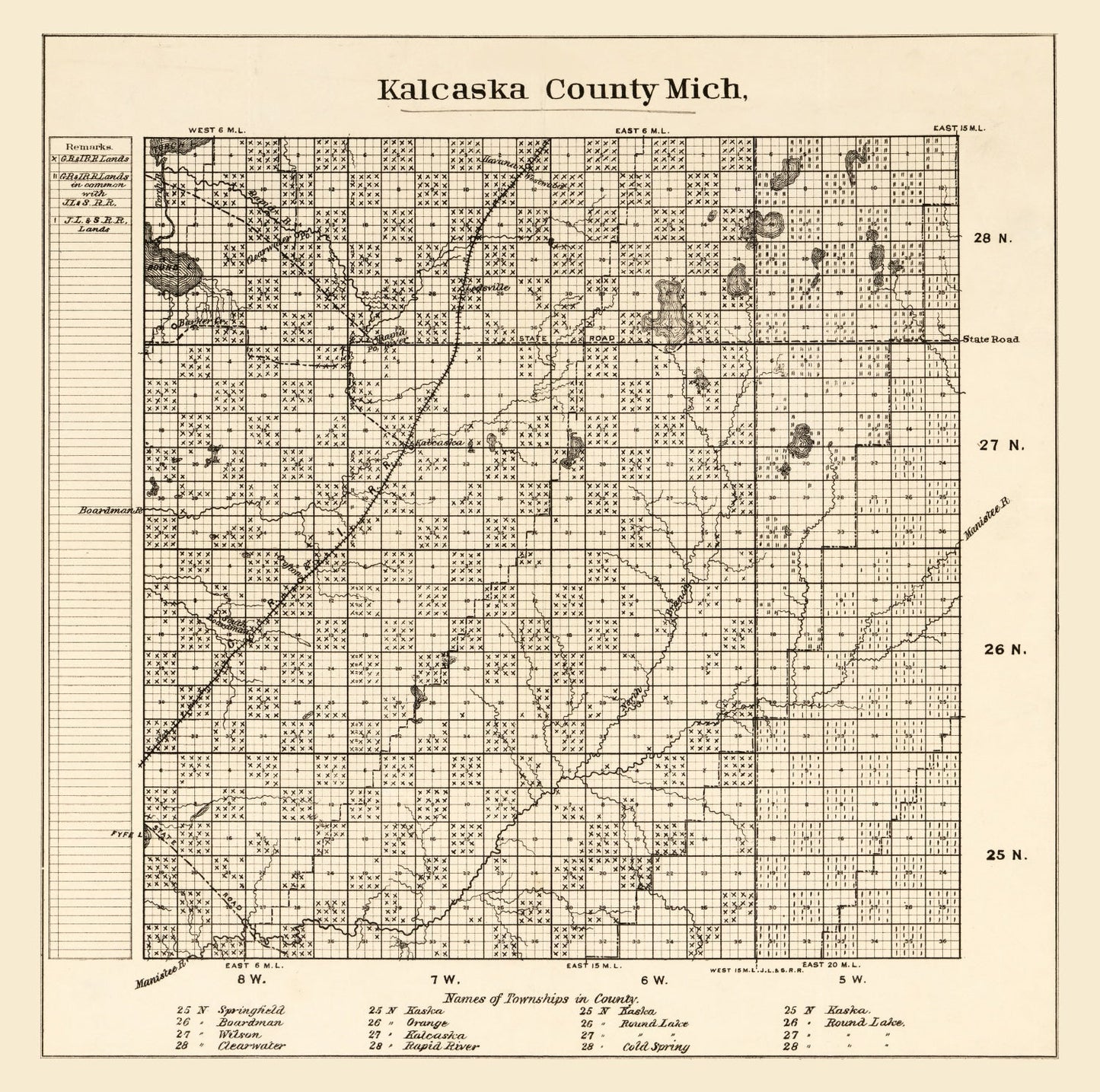 Vintage Map of Kalkaska County, Michigan 1878