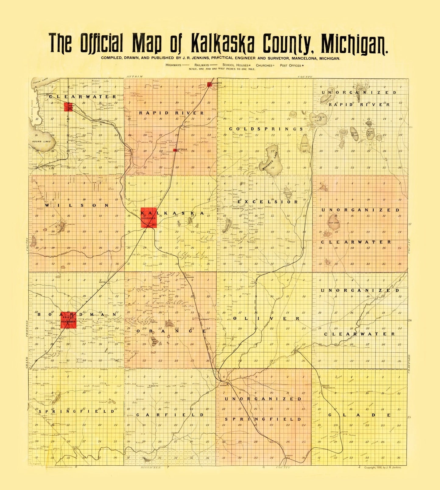 Vintage Map of Kalkaska County, Michigan 1898