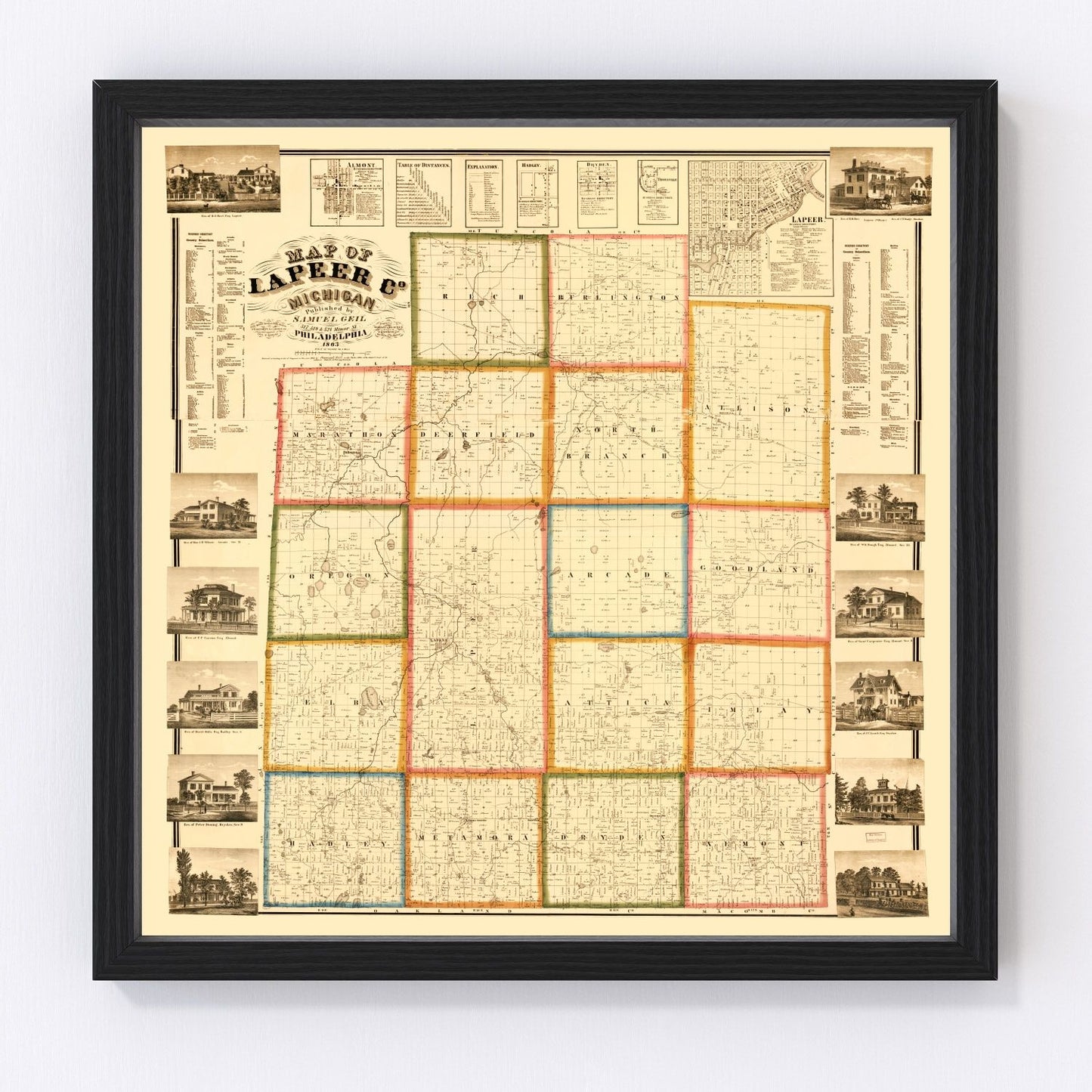 Vintage Map of Lapeer County, Michigan 1863