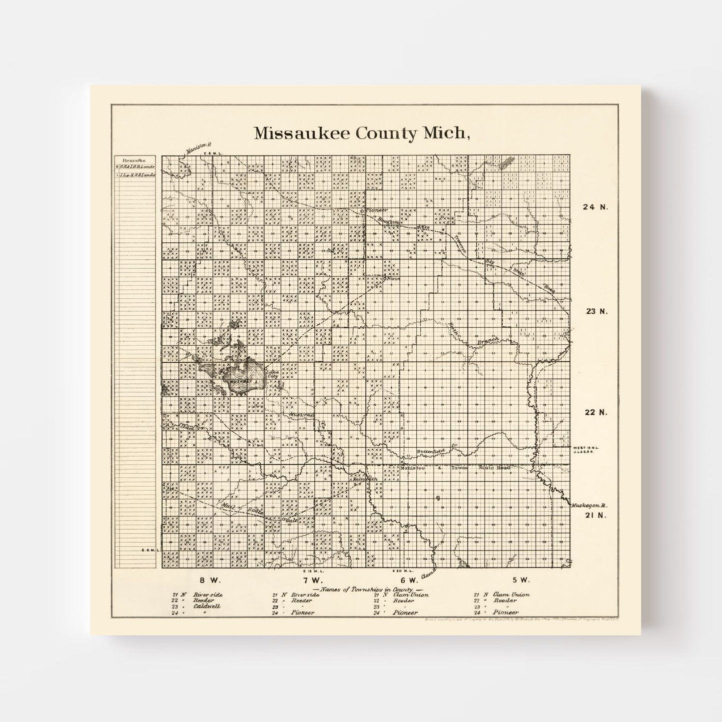 Vintage Map of Missaukee County, Michigan 1878