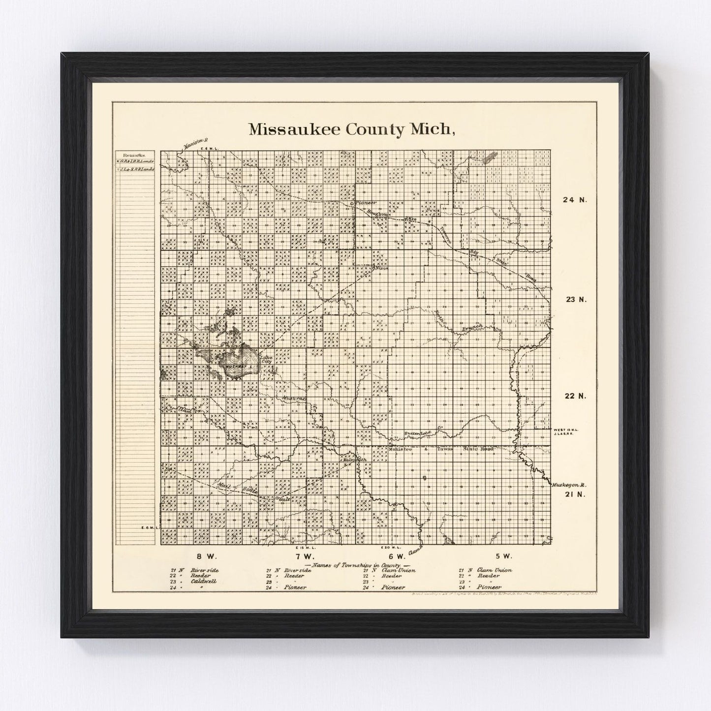 Vintage Map of Missaukee County, Michigan 1878