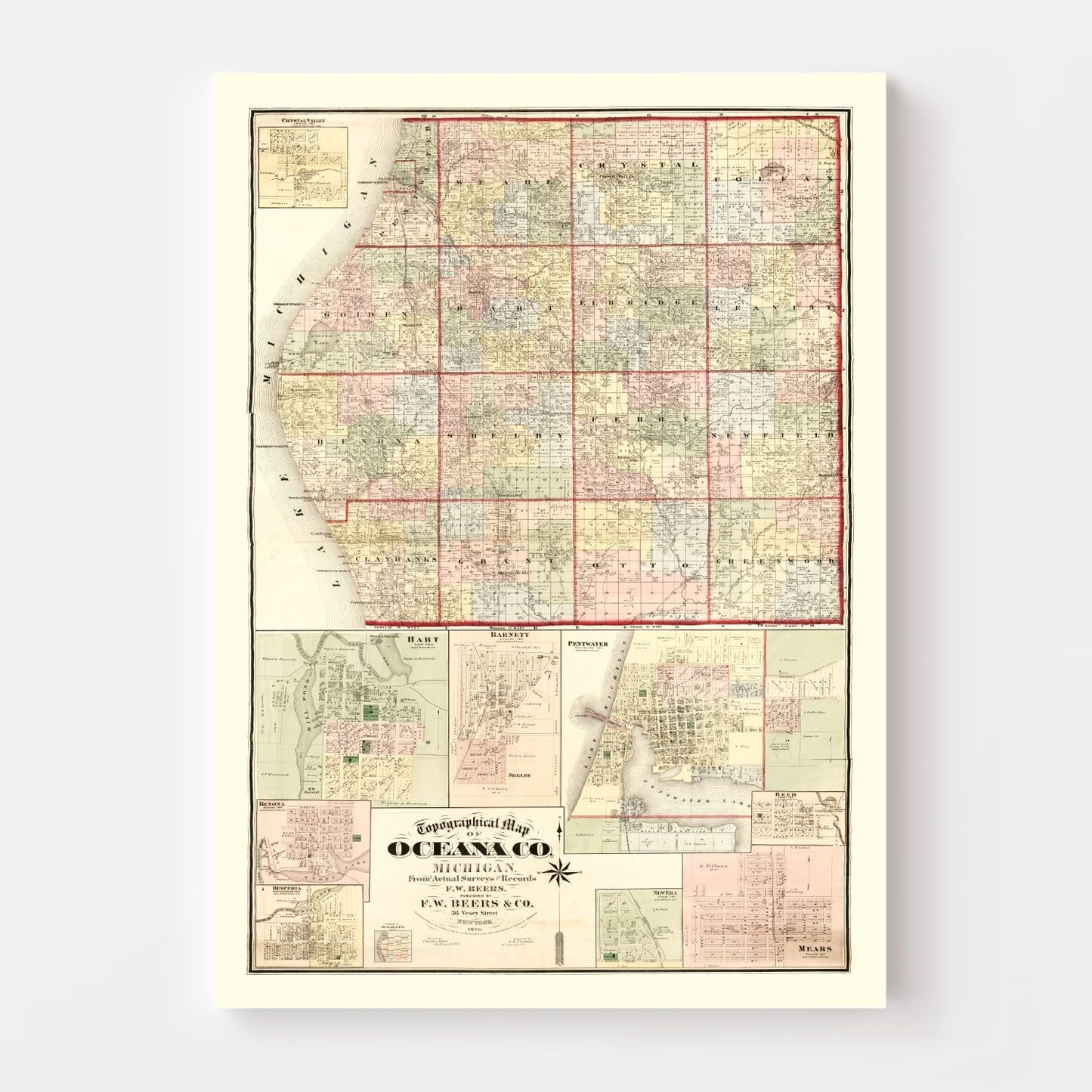 Vintage Map of Oceana County, Michigan 1876