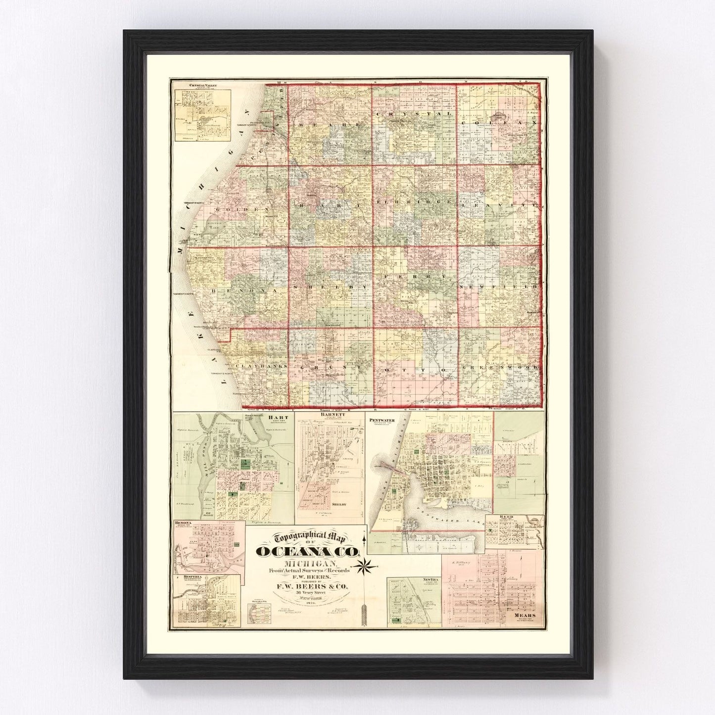 Vintage Map of Oceana County, Michigan 1876