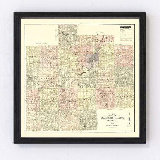 Vintage Map of Saginaw County, Michigan 1890