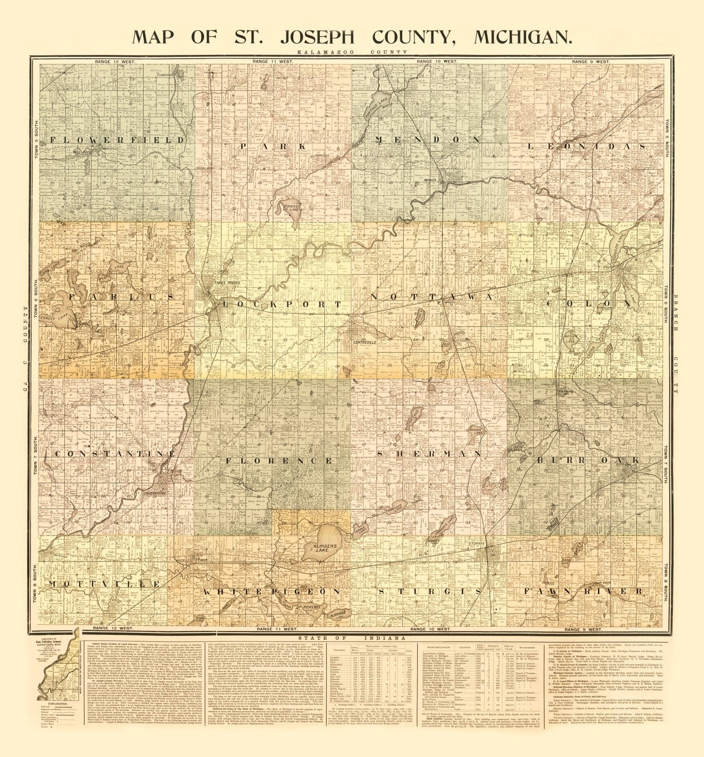 Vintage Map of St. Joseph County, Michigan 1897