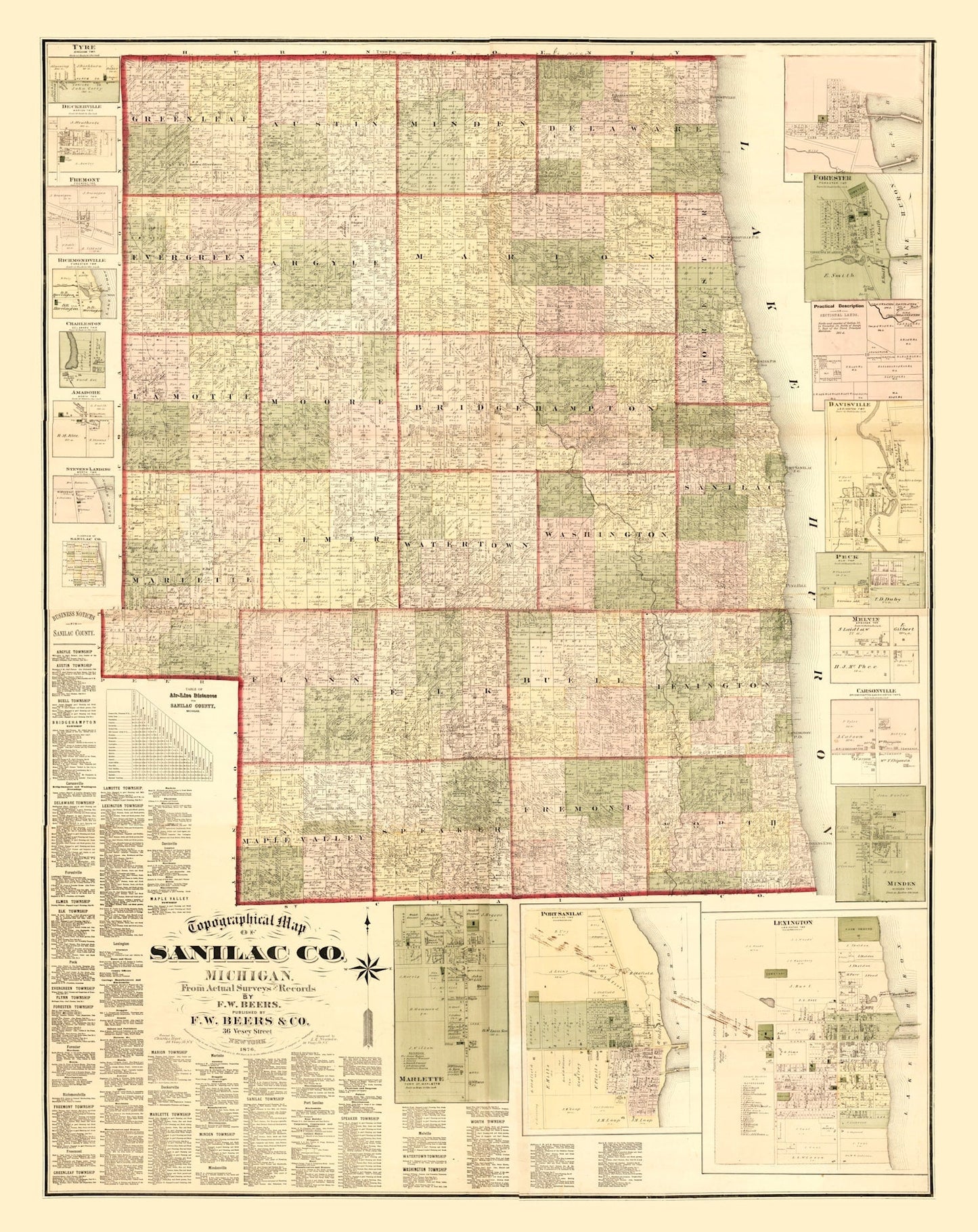 Vintage Map of Sanilac County, Michigan 1876