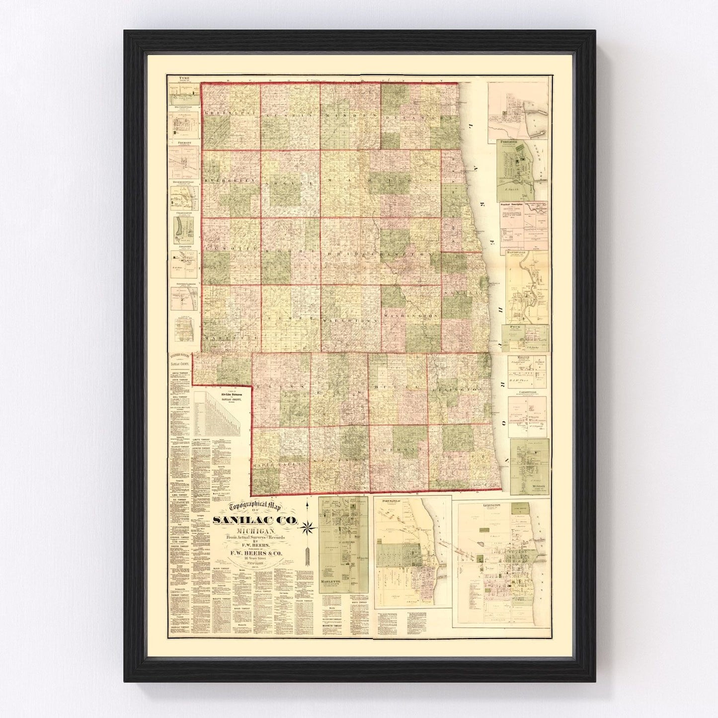 Vintage Map of Sanilac County, Michigan 1876