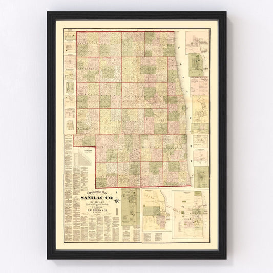 Vintage Map of Sanilac County, Michigan 1876