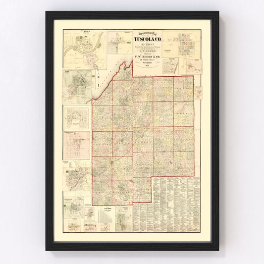 Vintage Map of Tuscola County, Michigan 1875