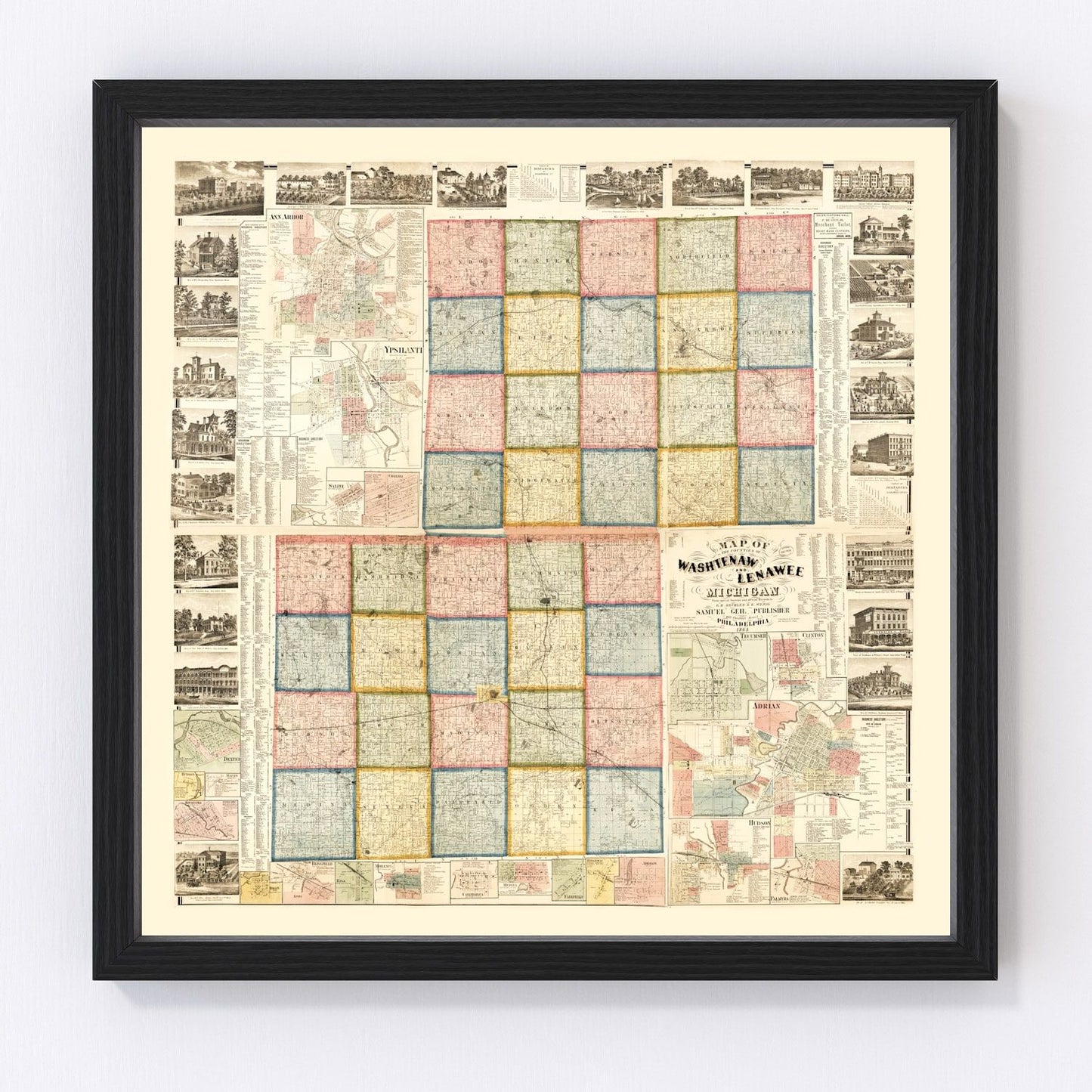Vintage Map of Lenawee County, Michigan 1864