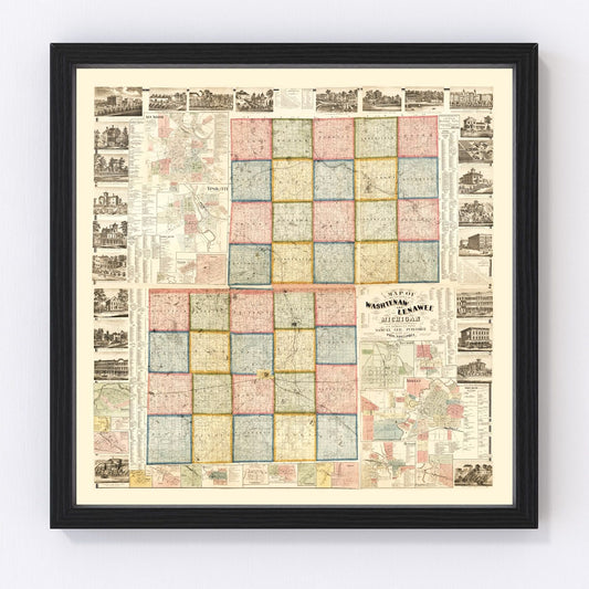 Vintage Map of Lenawee County, Michigan 1864