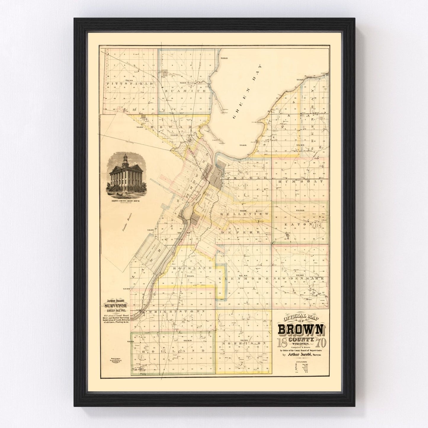 Vintage Map of Brown County, Wisconsin 1870
