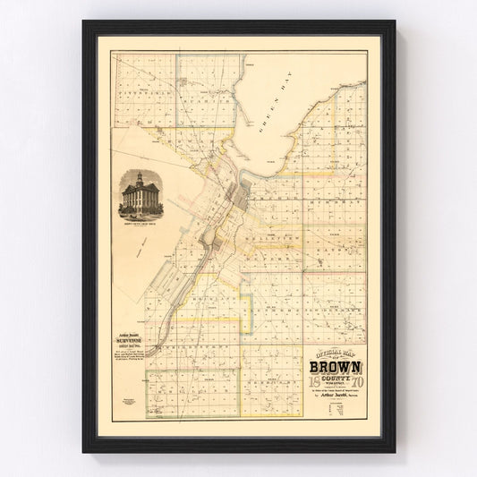 Vintage Map of Brown County, Wisconsin 1870