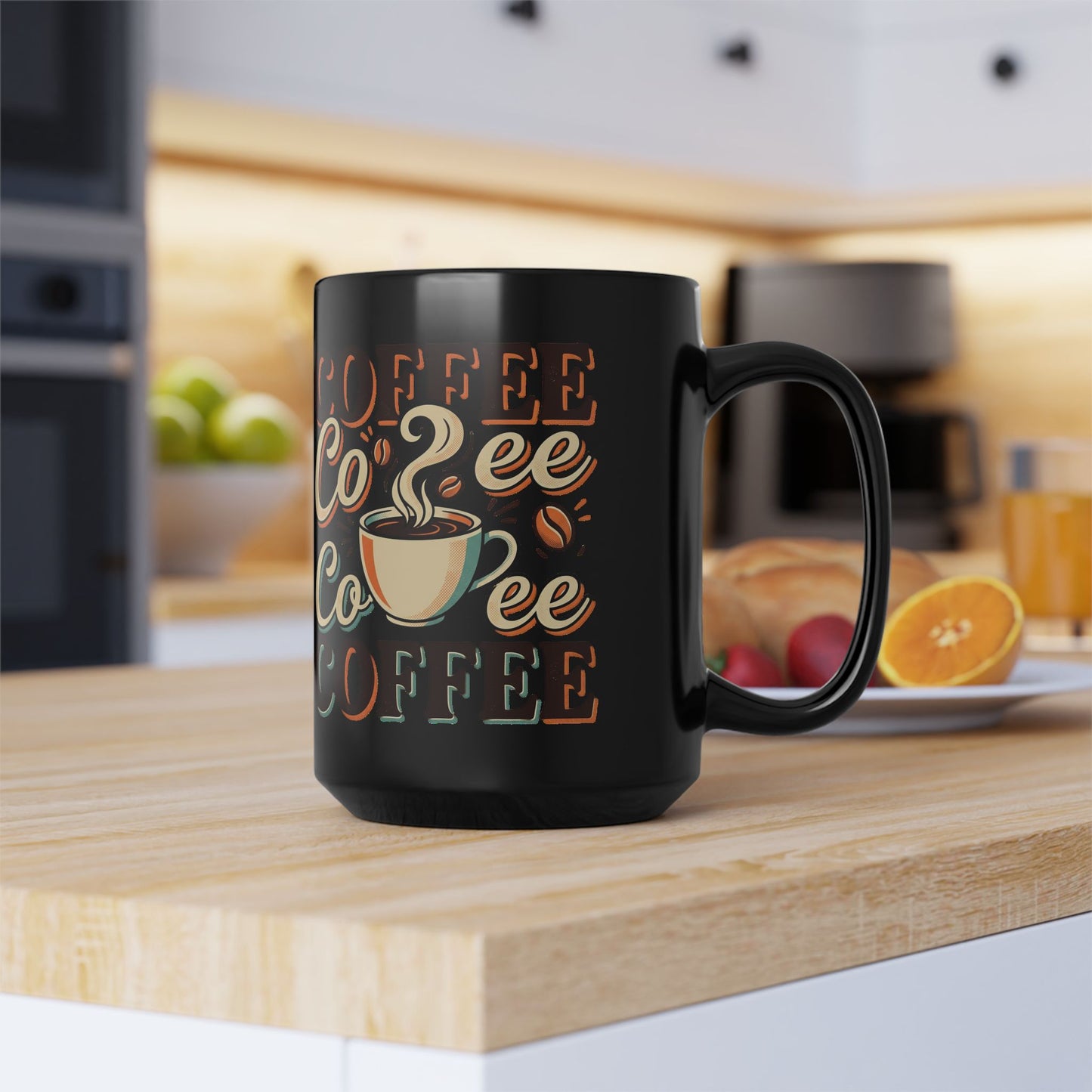 Coffee Lovers Black Mug — Retro 'Coffee' Typography with Steaming Cup (11oz & 15oz)