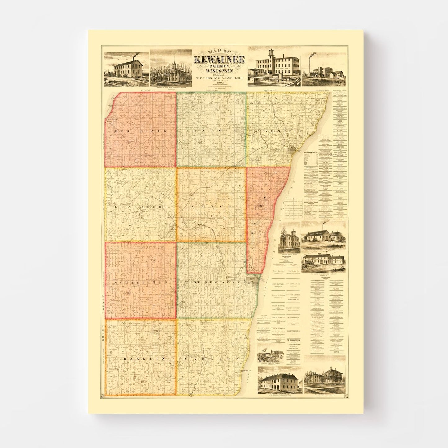 Vintage Map of Kewaunee County, Wisconsin 1895