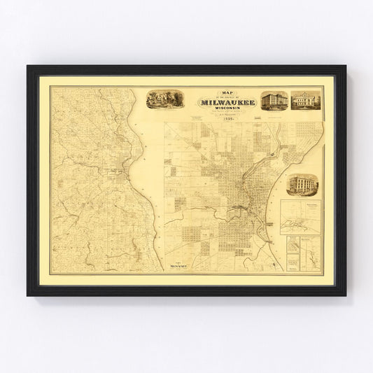Vintage Map of Milwaukee County, Wisconsin 1858
