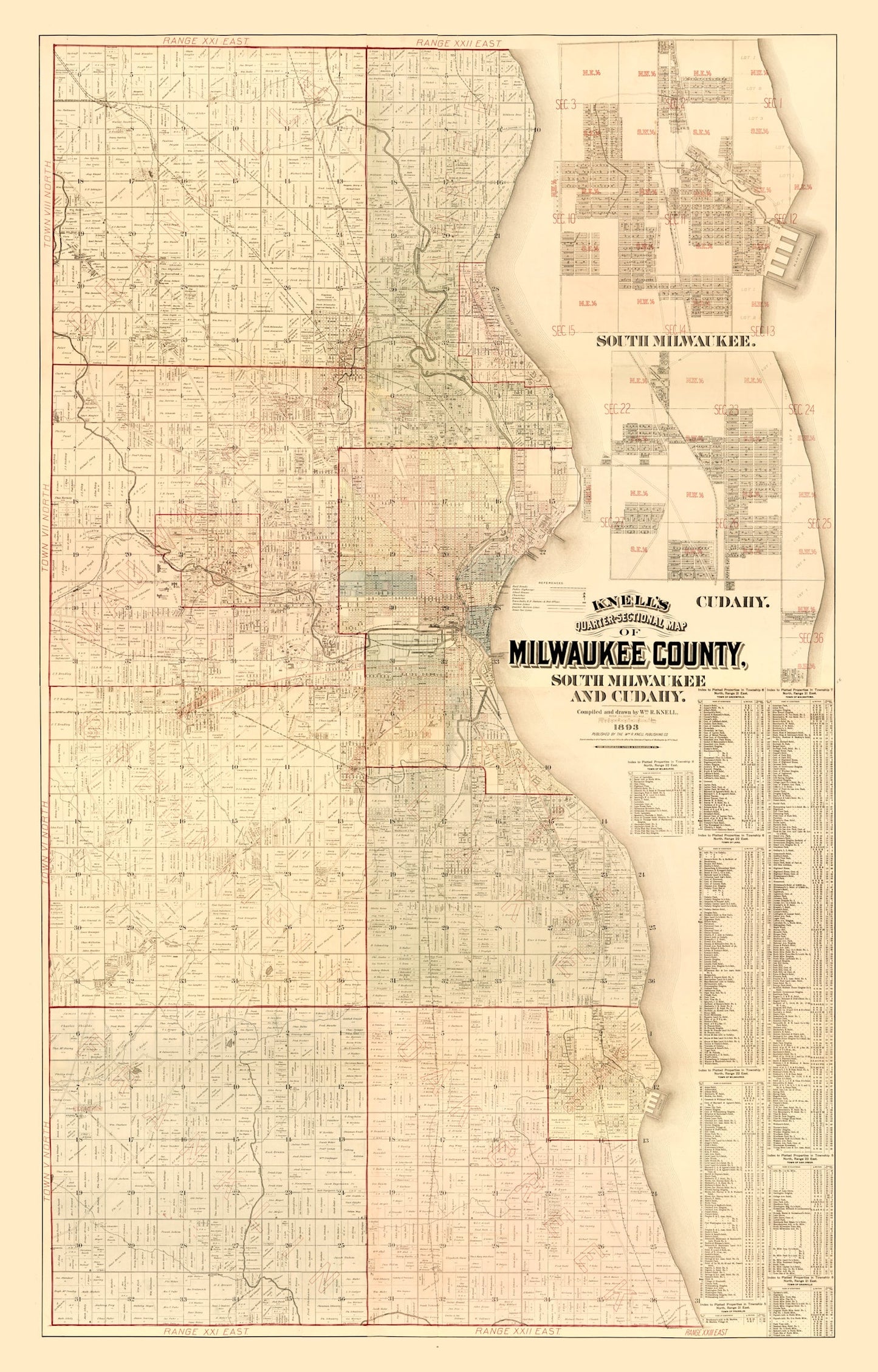 Vintage Map of Milwaukee County, Wisconsin 1893