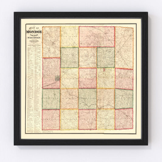 Vintage Map of Monroe County, Wisconsin 1877