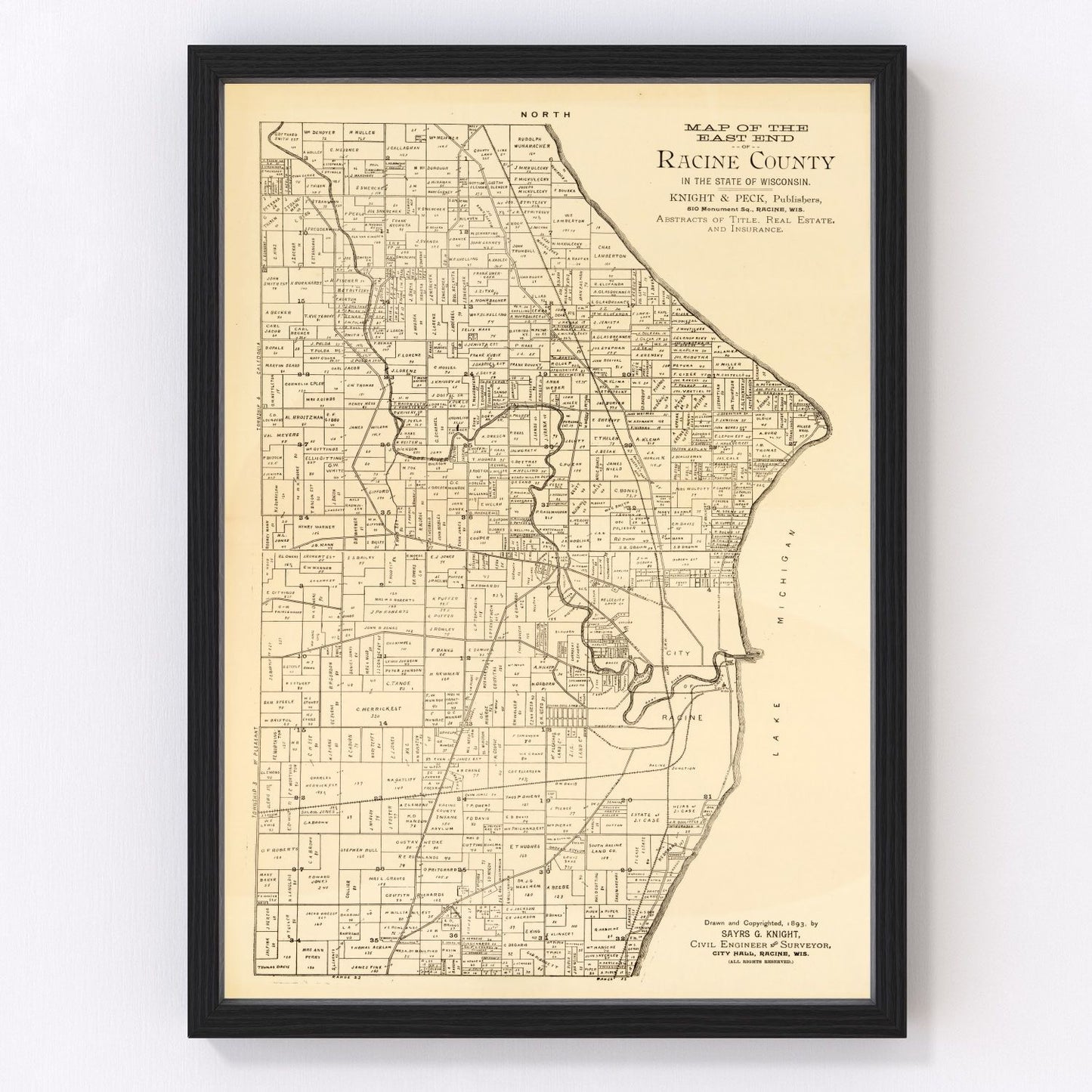 Vintage Map of Racine County, Wisconsin 1893