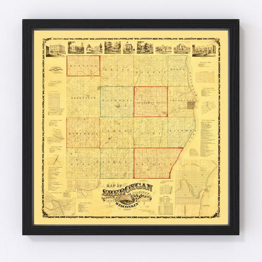 Vintage Map of Sheboygan County, Wisconsin 1862