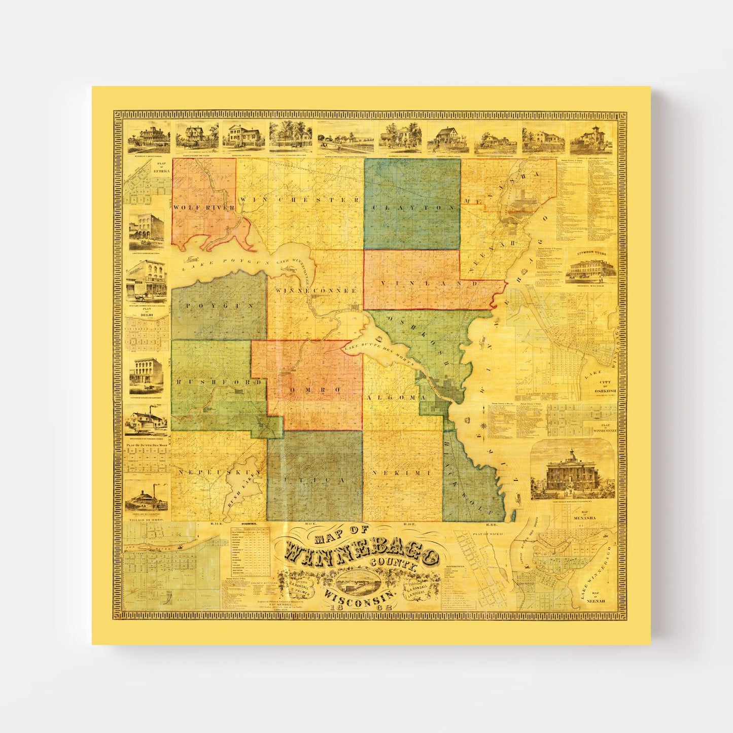 Vintage Map of Winnebago County, Wisconsin 1862