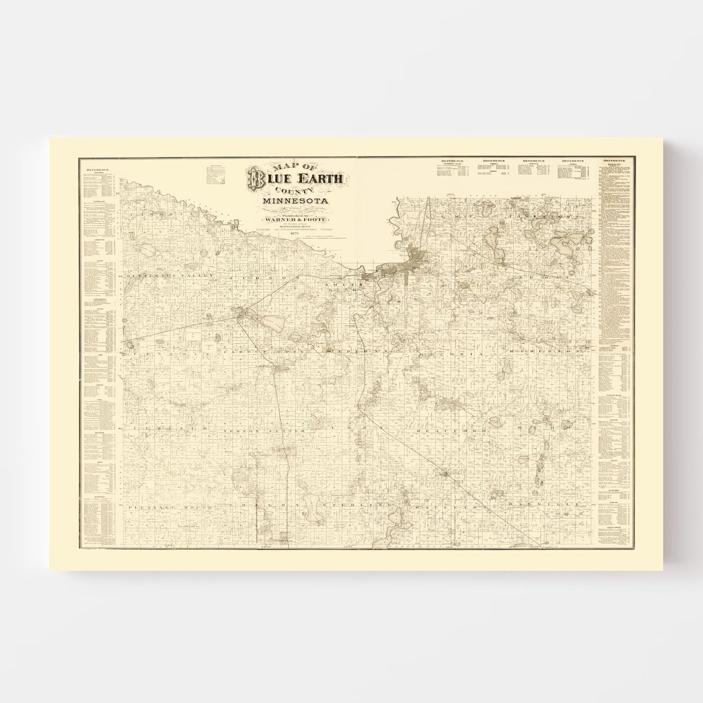 Vintage Map of Blue Earth County, Minnesota 1879