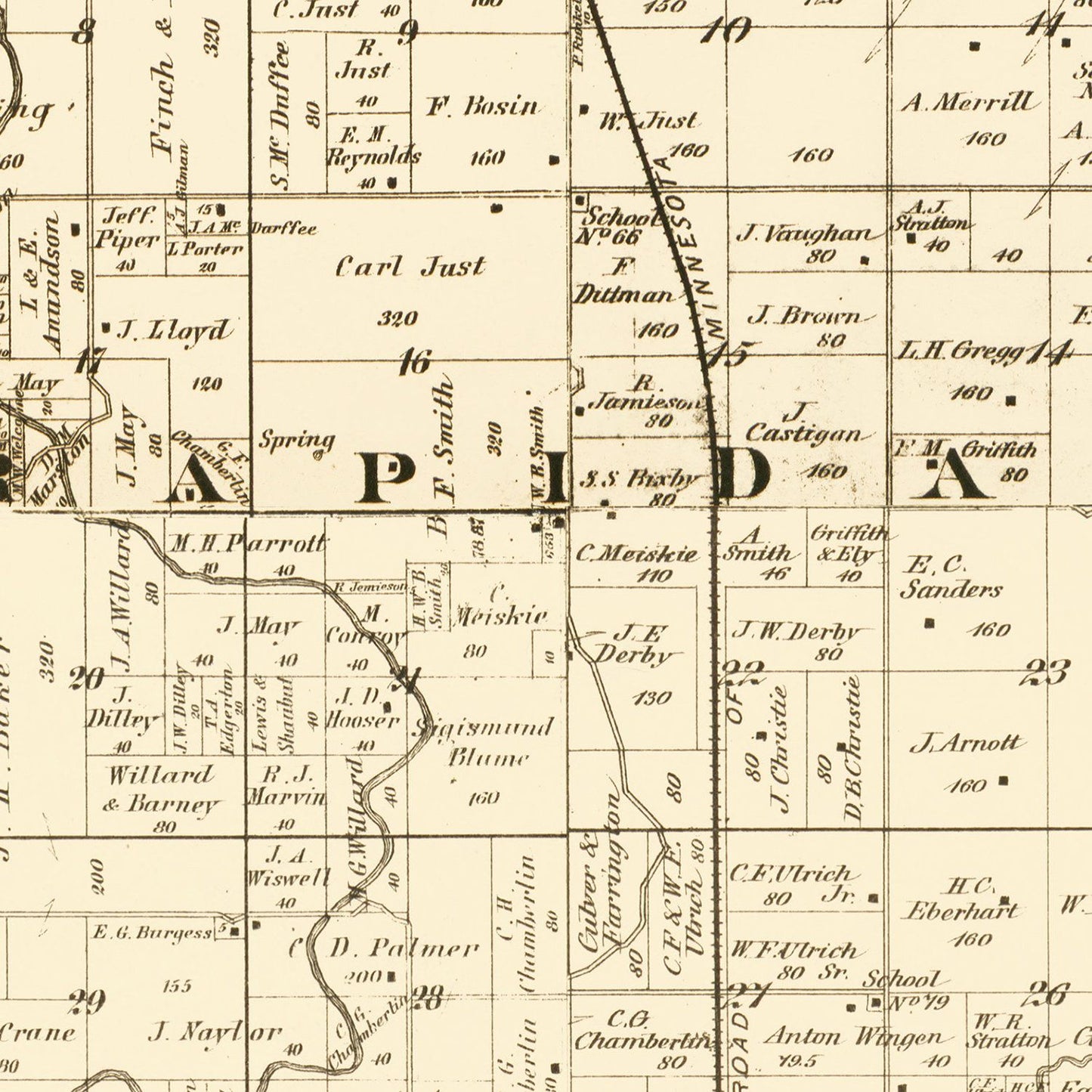Vintage Map of Blue Earth County, Minnesota 1879