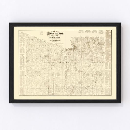 Vintage Map of Blue Earth County, Minnesota 1879
