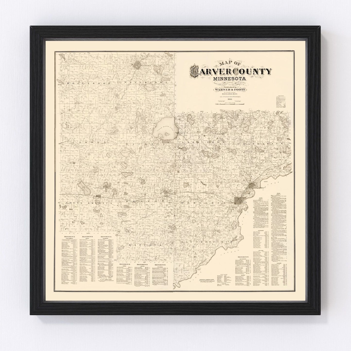 Vintage Map of Carver County, Minnesota 1880