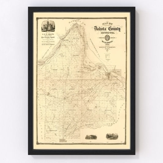 Vintage Map of Dakota County, Minnesota 1874