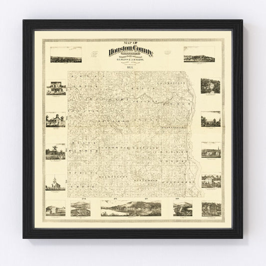 Vintage Map of Houston County, Minnesota 1871