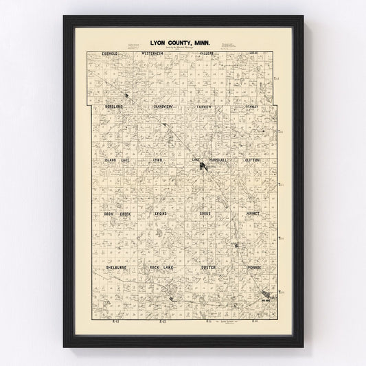 Vintage Map of Lyon County, Minnesota 1884