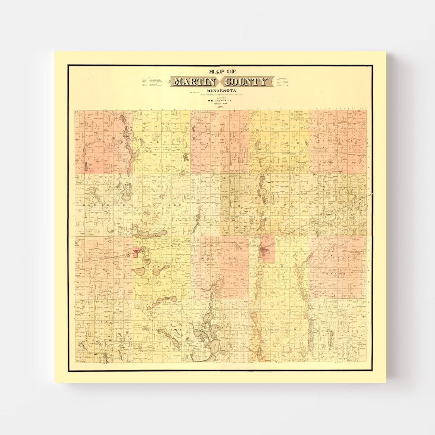 Vintage Map of Martin County, Minnesota 1887