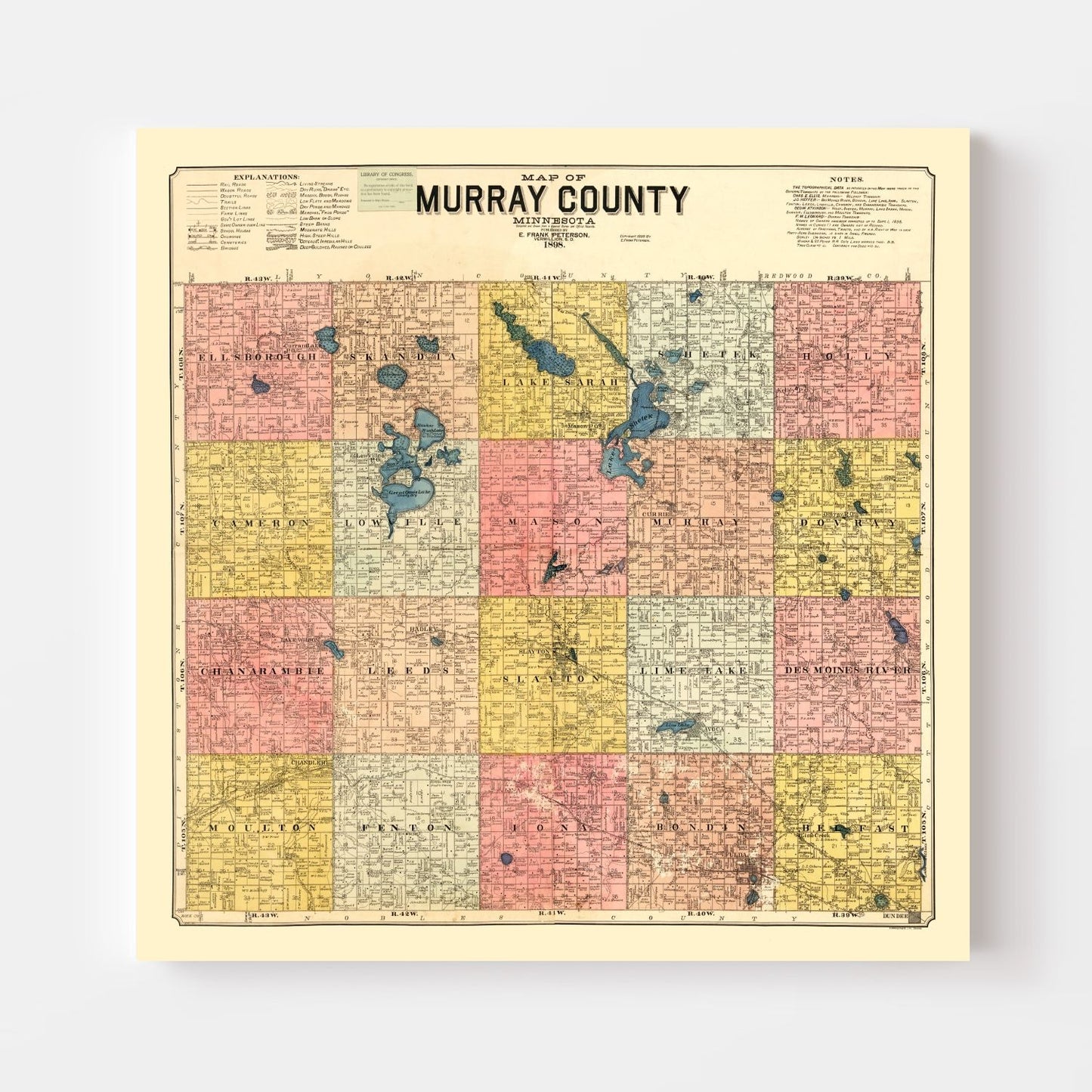 Vintage Map of Murray County, Minnesota 1898