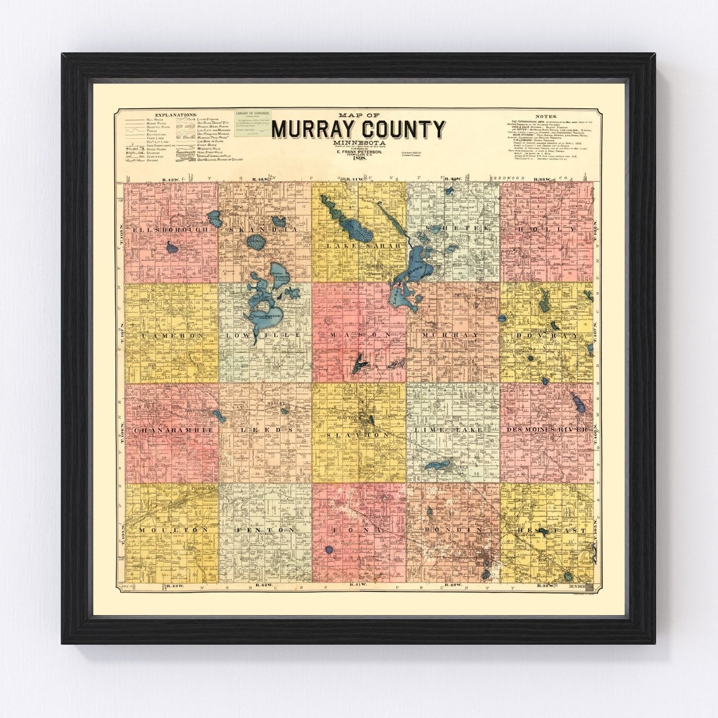Vintage Map of Murray County, Minnesota 1898