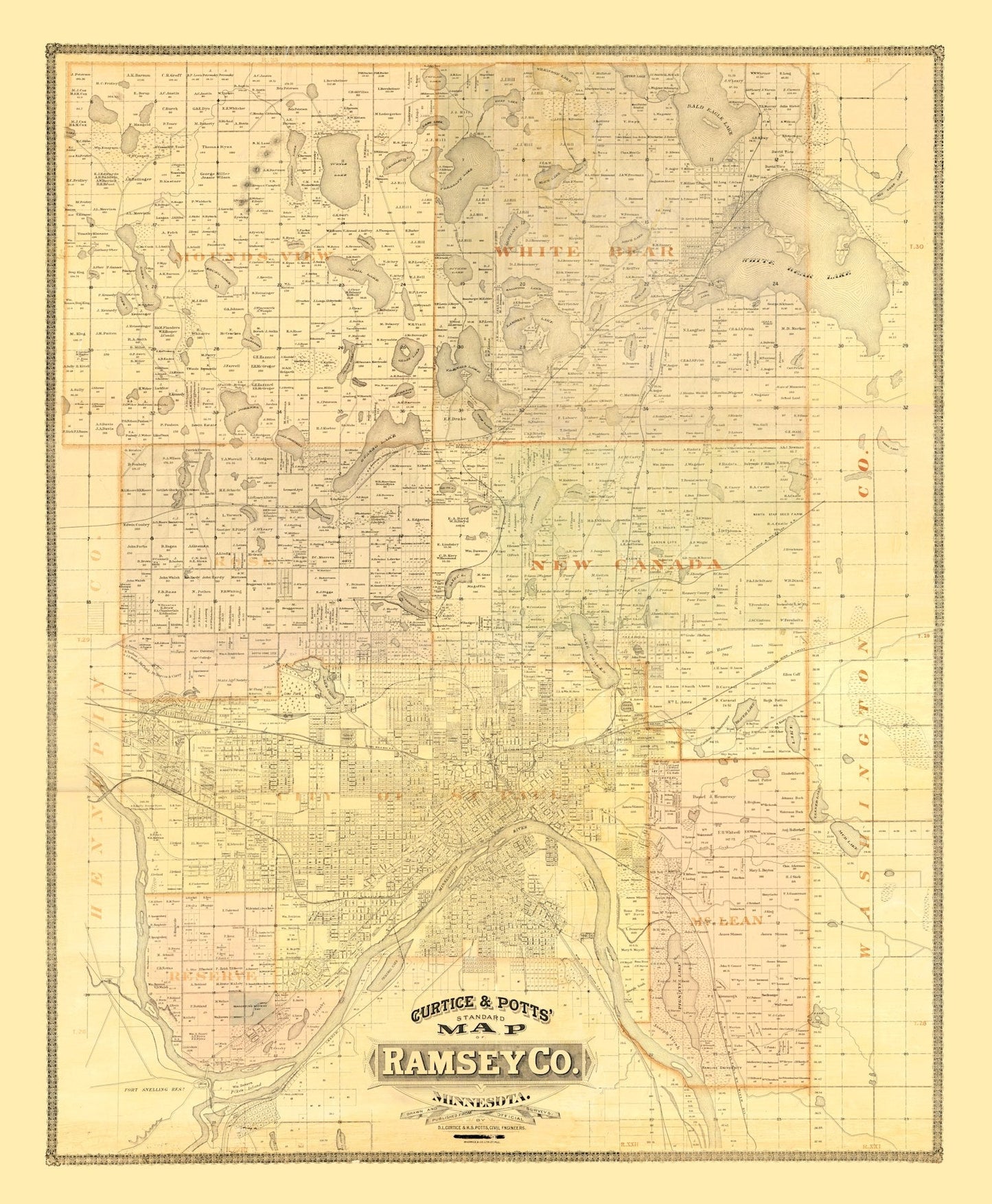 Vintage Map of Ramsey County, Minnesota 1885