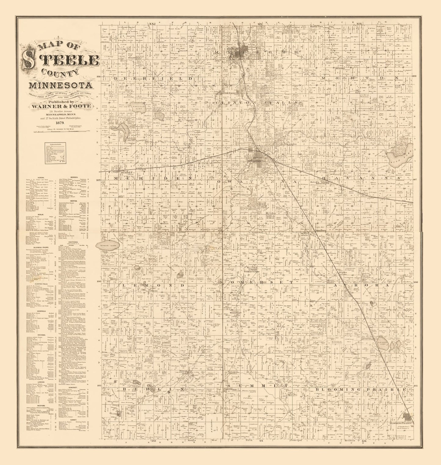 Vintage Map of Steele County, Minnesota 1879