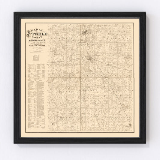 Vintage Map of Steele County, Minnesota 1879