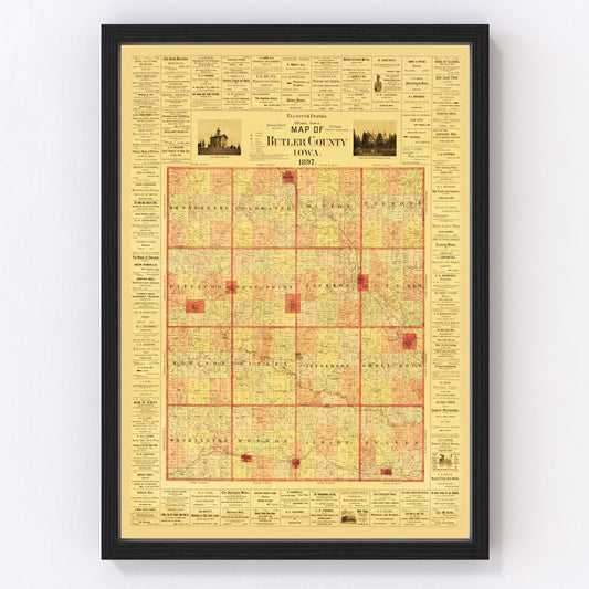 Vintage Map of Butler County, Iowa 1897