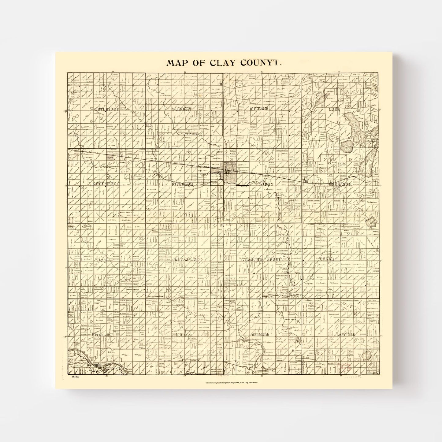 Vintage Map of Clay County, Iowa 1896