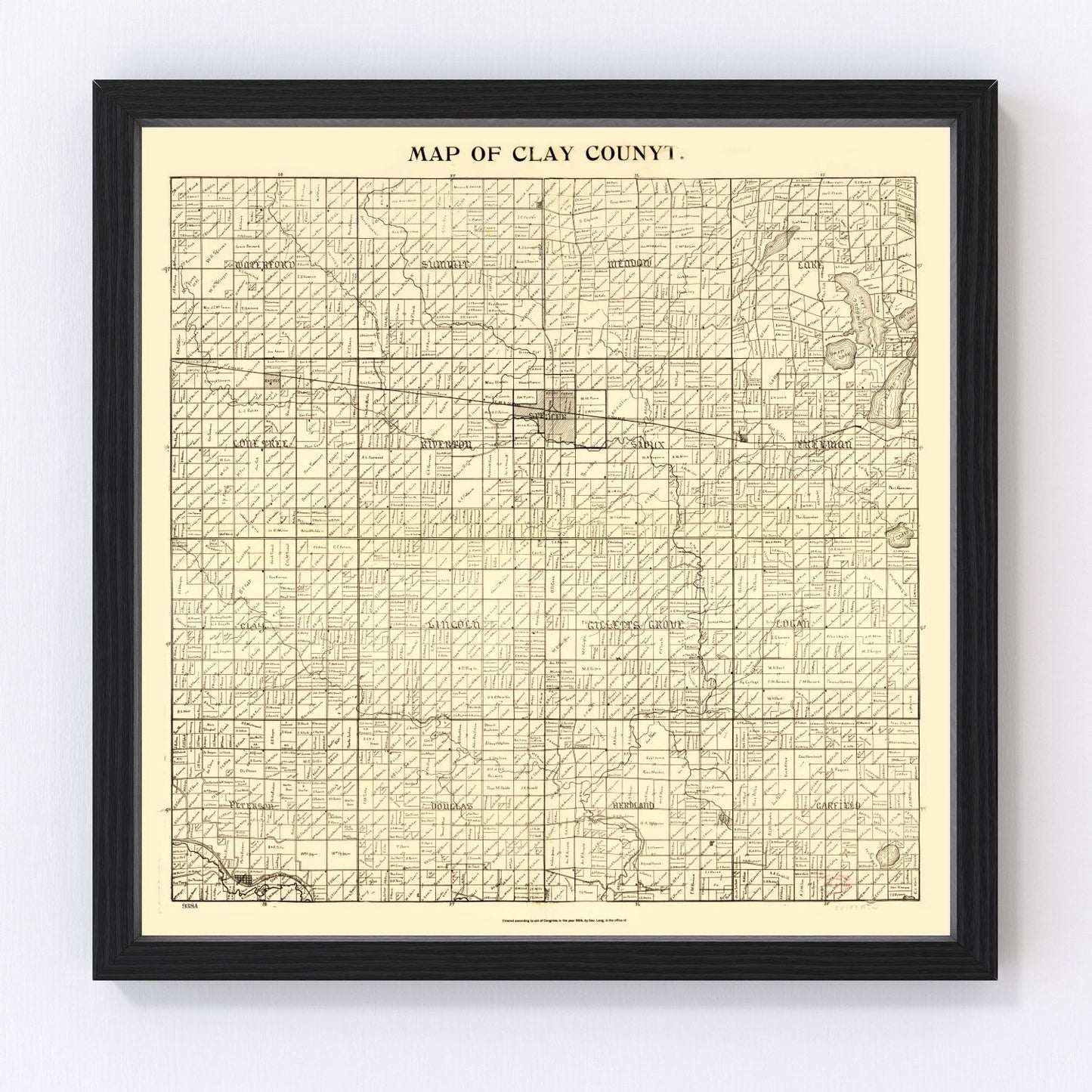 Vintage Map of Clay County, Iowa 1896