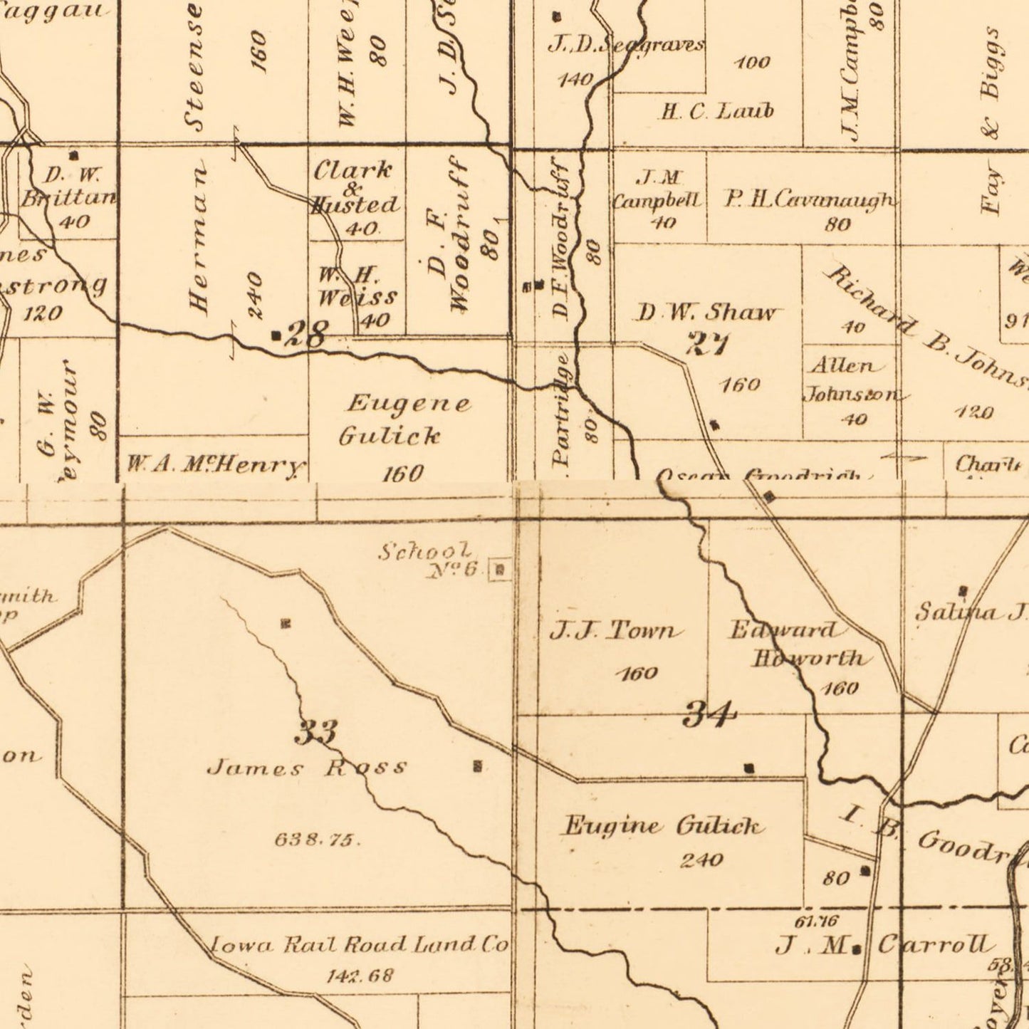 Vintage Map of Crawford County, Iowa 1883