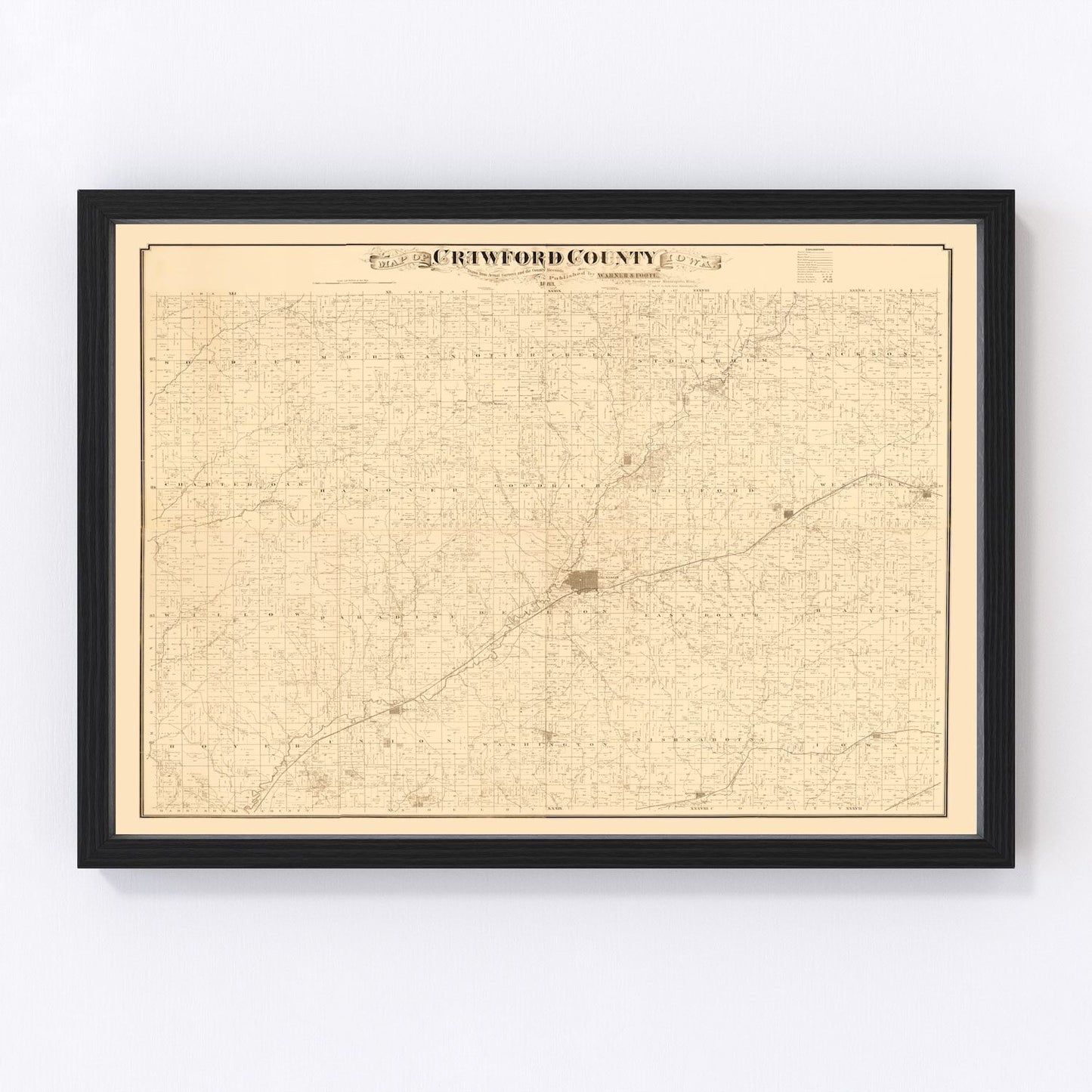 Vintage Map of Crawford County, Iowa 1883