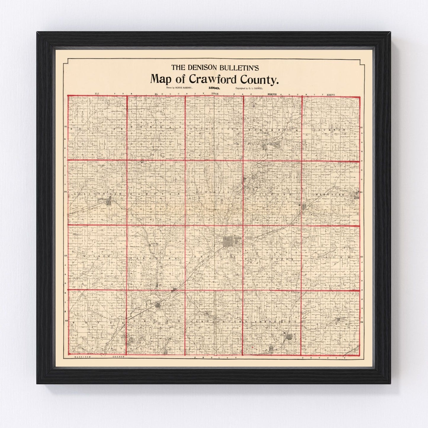 Vintage Map of Crawford County, Iowa 1898