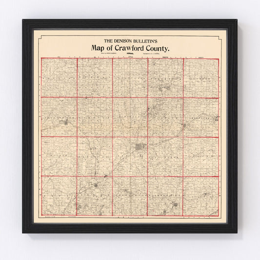 Vintage Map of Crawford County, Iowa 1898