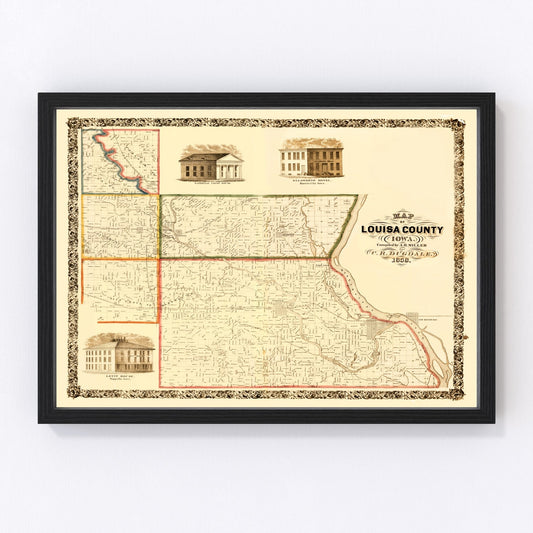 Vintage Map of Louisa County, Iowa 1858